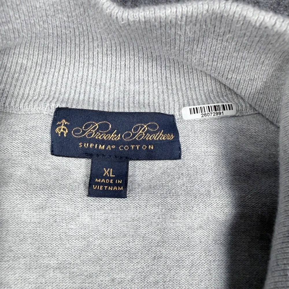 Brooks Brothers Mens XL Supima Cotton Quarter Zip Sweater Light Gray Heather